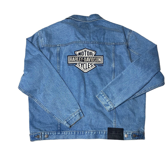 Vintage Harley Davidson Denim Jacket Embroidered Patch Blue Biker‎ XLARGE Men - Picture 2 of 12